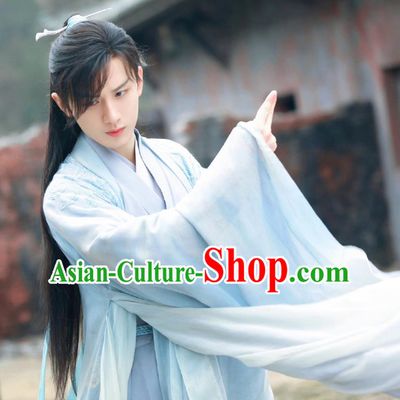 Chinese Ancient Noble King Clothing Traditional Wuxia Swordsman Garment Costumes TV Series Love and Redemption Yu Si Feng Blue Dresses