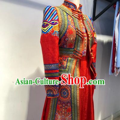 Chinese Mongolian Festival Performance Clothing Ethnic Red Wedding Dress Costume Mongol Nationality Bride Garment