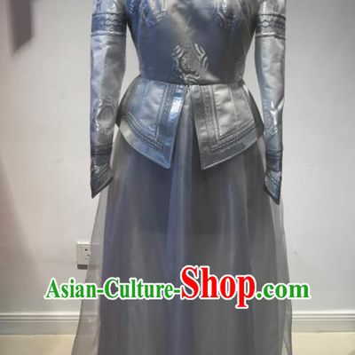 Chinese Ethnic Wedding Bride Clothing Mongol Nationality Performance Costume Mongolian Folk Dance White Dress