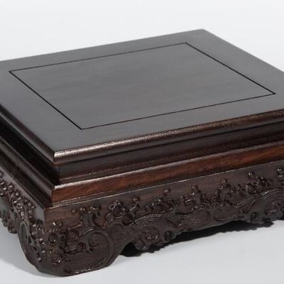 Chinese Handmade Ebony Vase Pedestal Traditional Craft Top Hand Carved Square Wooden Stand