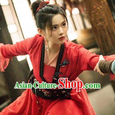 Chinese Wuxia TV Series Heroes Wen Rou Clothing Traditional Swordswoman Red Dress Ancient Heroine Costume