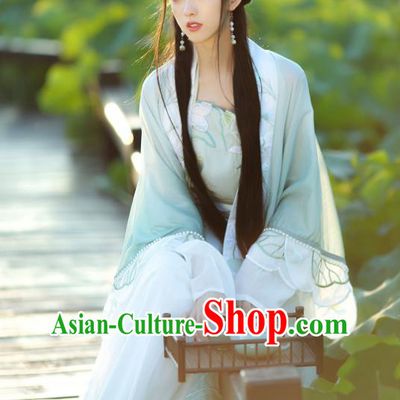 Chinese Traditional Light Green Hanfu Dress Ancient Young Woman Clothing Song Dynasty Princess Garment Costumes