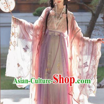 Chinese Ancient Flower Fairy Clothing Southern and Northern Dynasties Princess Garment Costumes Traditional Pink Hanfu Dress