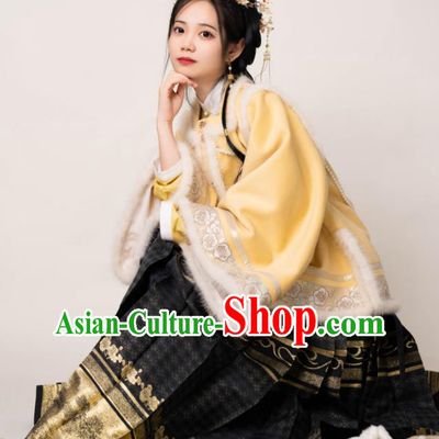 Chinese Ancient Noble Lady Clothing Ming Dynasty Princess Garment Costumes Traditional Winter Hanfu Jacket and Skirt Complete Set