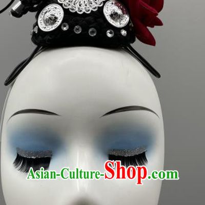 China Stage Performance Headwear Classical Dance Hair Jewelry Woman Solo Dance Wig Headpiece