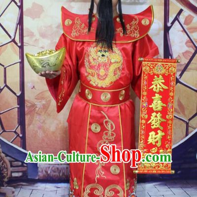 Chinese Ancient God of Wealth Embroidered Costume China New Year Cai Shen Ye Embroidery Clothing