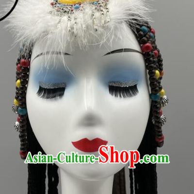 Chinese Ethnic Stage Performance Braids Headpieces Tibetan Minority Dance Hair Jewelries Zang Nationality Woman Headdress