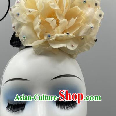 China Classical Dance Wig and Hair Jewelry Taoli Cup Dance Competition Headpieces Women Group Stage Performance Headwear