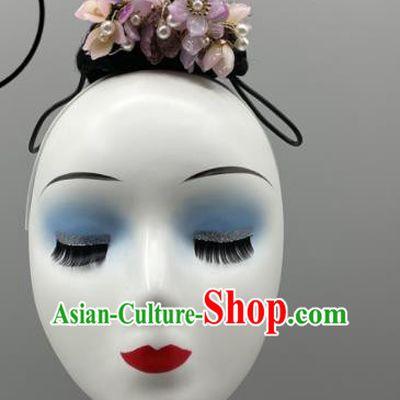 China Classical Dance Wig and Hair Jewelries Yangko Dance Purple Flowers Headpieces Women Group Stage Performance Headwear