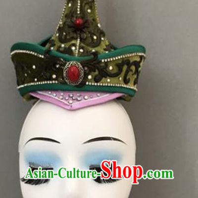 Chinese Ethnic Stage Performance Hat Mongol Minority Dance Headwear Mongolian Nationality Woman Headdress