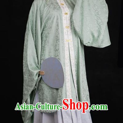 Chinese Ancient Young Mistress Clothing Traditional Hanfu Green Gown and Skirt Ming Dynasty Noble Woman Costumes