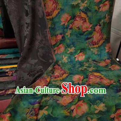 Chinese Classical Lotus Pattern Design Gambiered Guangdong Gauze Fabric Traditional Cheongsam Green Silk Material