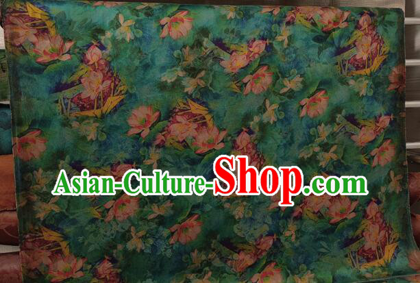 Chinese Classical Lotus Pattern Design Gambiered Guangdong Gauze Fabric Traditional Cheongsam Green Silk Material Chinese Classical Lotus Pattern Design Gambiered Guangdong Gauze Fabric Traditional Cheongsam Green Silk Material