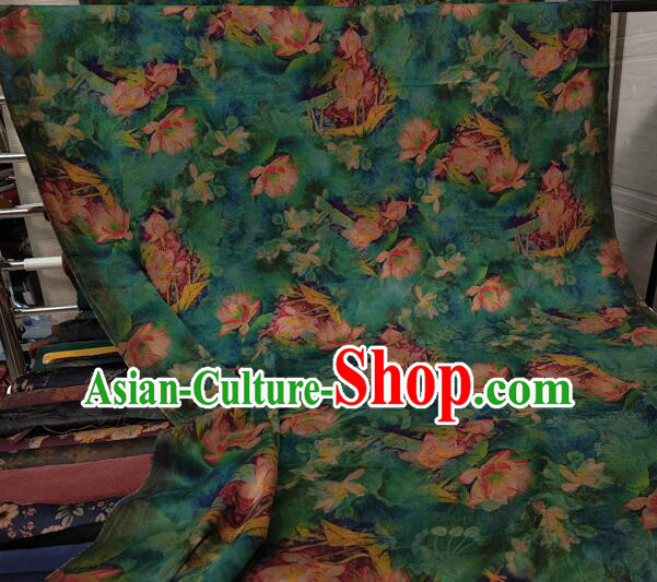 Chinese Classical Lotus Pattern Design Gambiered Guangdong Gauze Fabric Traditional Cheongsam Green Silk Material Chinese Classical Lotus Pattern Design Gambiered Guangdong Gauze Fabric Traditional Cheongsam Green Silk Material