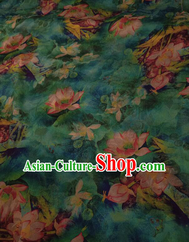 Chinese Classical Lotus Pattern Design Gambiered Guangdong Gauze Fabric Traditional Cheongsam Green Silk Material Chinese Classical Lotus Pattern Design Gambiered Guangdong Gauze Fabric Traditional Cheongsam Green Silk Material