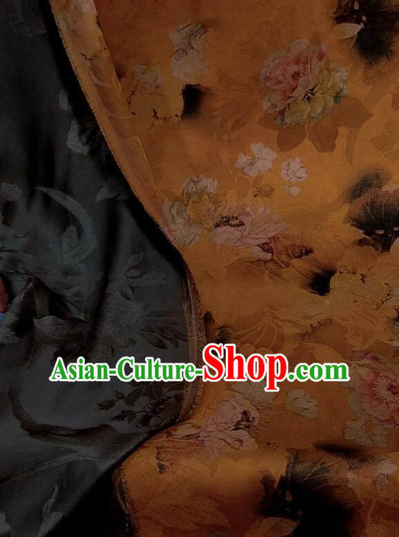 Chinese Traditional Cheongsam Orange Silk Material Classical Peony Pattern Design Gambiered Guangdong Gauze Fabric Chinese Traditional Cheongsam Orange Silk Material Classical Peony Pattern Design Gambiered Guangdong Gauze Fabric