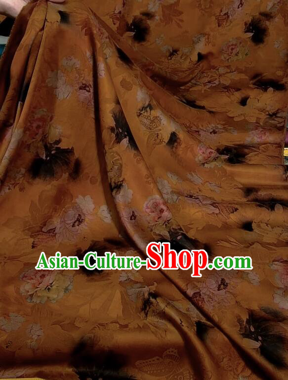 Chinese Traditional Cheongsam Orange Silk Material Classical Peony Pattern Design Gambiered Guangdong Gauze Fabric Chinese Traditional Cheongsam Orange Silk Material Classical Peony Pattern Design Gambiered Guangdong Gauze Fabric