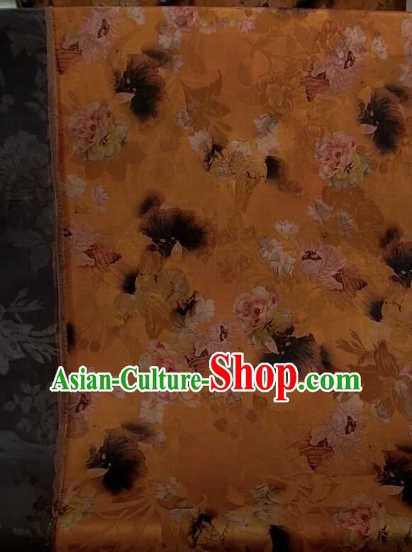 Chinese Traditional Cheongsam Orange Silk Material Classical Peony Pattern Design Gambiered Guangdong Gauze Fabric Chinese Traditional Cheongsam Orange Silk Material Classical Peony Pattern Design Gambiered Guangdong Gauze Fabric