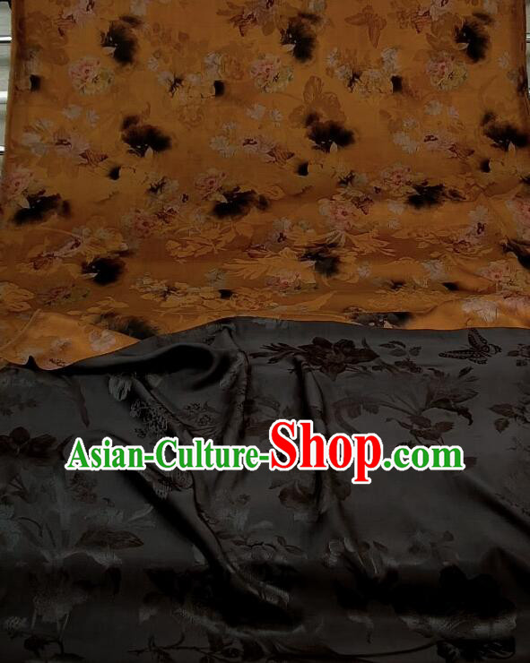 Chinese Traditional Cheongsam Orange Silk Material Classical Peony Pattern Design Gambiered Guangdong Gauze Fabric Chinese Traditional Cheongsam Orange Silk Material Classical Peony Pattern Design Gambiered Guangdong Gauze Fabric