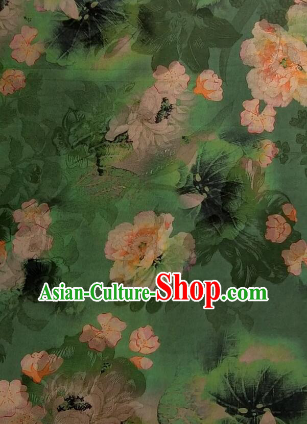 Asian Chinese Traditional Peony Pattern Design Gambiered Guangdong Gauze Fabric Green Silk Material Asian Chinese Traditional Peony Pattern Design Gambiered Guangdong Gauze Fabric Green Silk Material