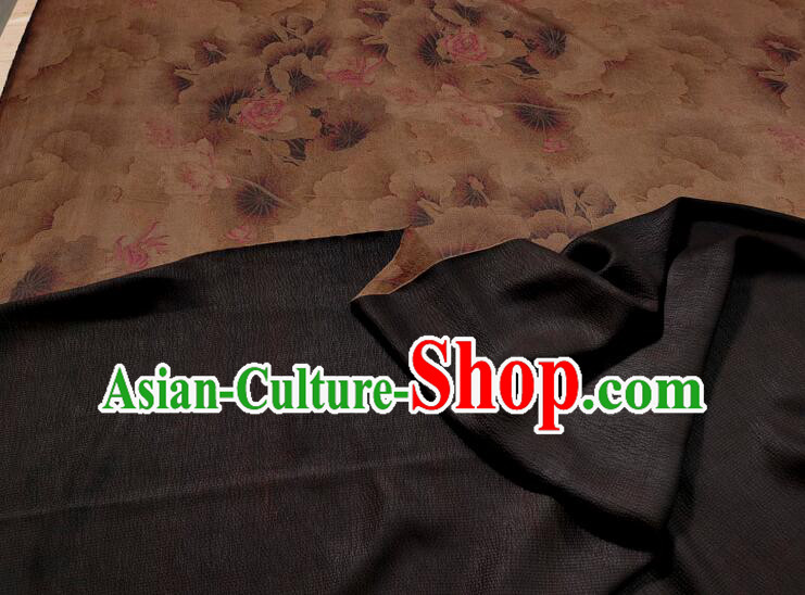 Asian Brown Silk Material Chinese Traditional Peony Pattern Design Gambiered Guangdong Gauze Fabric Asian Brown Silk Material Chinese Traditional Peony Pattern Design Gambiered Guangdong Gauze Fabric