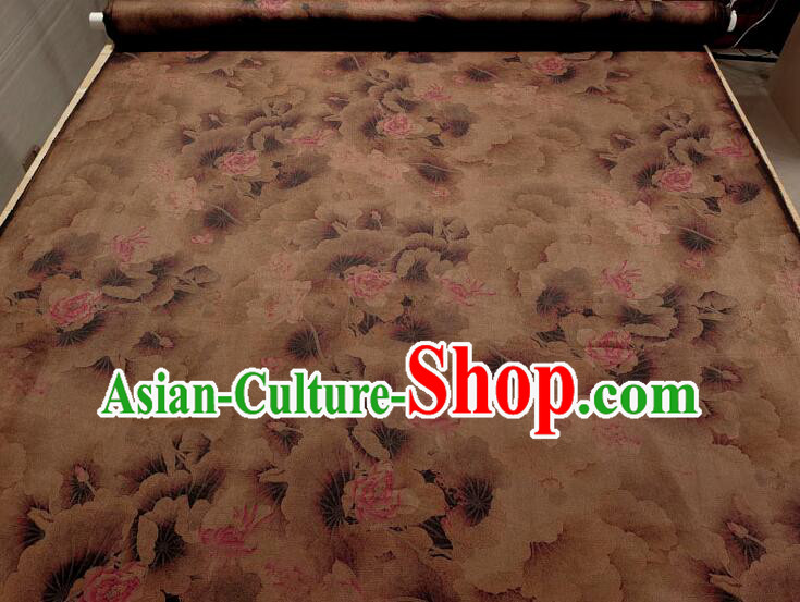 Asian Brown Silk Material Chinese Traditional Peony Pattern Design Gambiered Guangdong Gauze Fabric Asian Brown Silk Material Chinese Traditional Peony Pattern Design Gambiered Guangdong Gauze Fabric