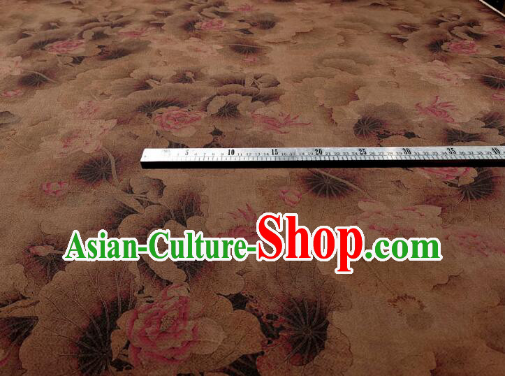 Asian Brown Silk Material Chinese Traditional Peony Pattern Design Gambiered Guangdong Gauze Fabric Asian Brown Silk Material Chinese Traditional Peony Pattern Design Gambiered Guangdong Gauze Fabric