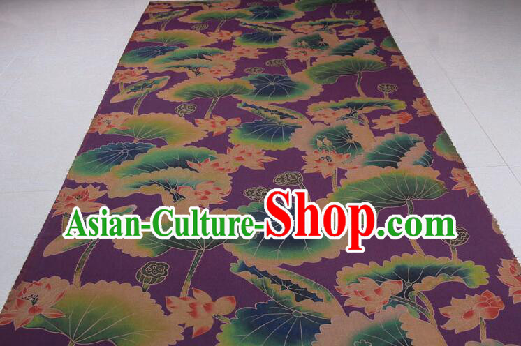 Chinese Traditional Lotus Pattern Design Gambiered Guangdong Gauze Fabric Asian Purple Silk Material Chinese Traditional Lotus Pattern Design Gambiered Guangdong Gauze Fabric Asian Purple Silk Material