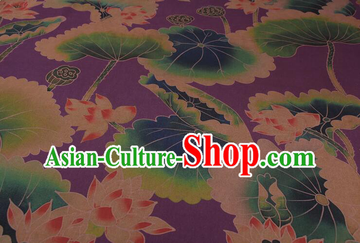 Chinese Traditional Lotus Pattern Design Gambiered Guangdong Gauze Fabric Asian Purple Silk Material Chinese Traditional Lotus Pattern Design Gambiered Guangdong Gauze Fabric Asian Purple Silk Material