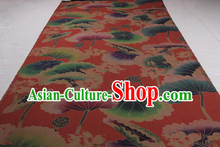 Asian Cheongsam Red Silk Material Chinese Traditional Lotus Pattern Design Gambiered Guangdong Gauze Fabric Asian Cheongsam Red Silk Material Chinese Traditional Lotus Pattern Design Gambiered Guangdong Gauze Fabric