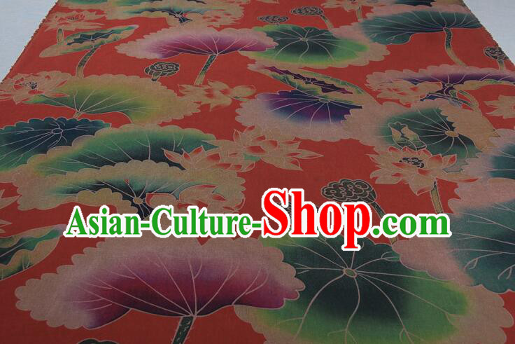 Asian Cheongsam Red Silk Material Chinese Traditional Lotus Pattern Design Gambiered Guangdong Gauze Fabric Asian Cheongsam Red Silk Material Chinese Traditional Lotus Pattern Design Gambiered Guangdong Gauze Fabric