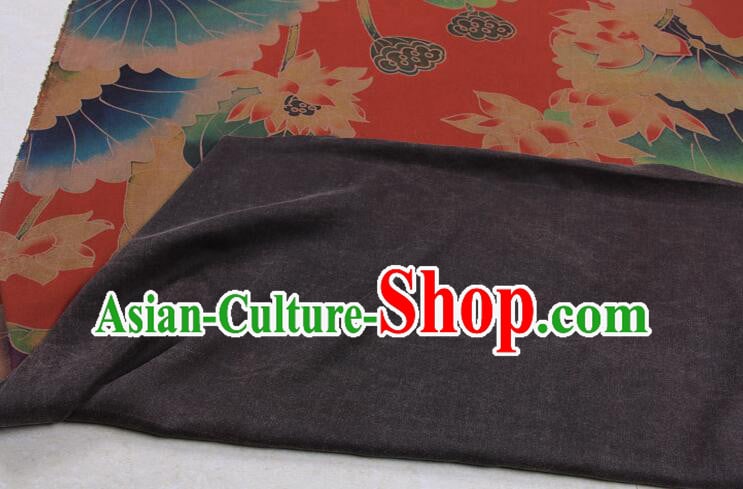 Asian Cheongsam Red Silk Material Chinese Traditional Lotus Pattern Design Gambiered Guangdong Gauze Fabric Asian Cheongsam Red Silk Material Chinese Traditional Lotus Pattern Design Gambiered Guangdong Gauze Fabric
