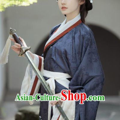 Chinese Traditional Garment Costumes Ancient Palace Lady Dress Han Dynasty Hanfu Curving Front Robe