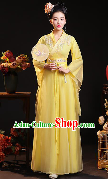 Chinese Ancient Young Mistress Clothing Traditional Yellow Hanfu Dress Song Dynasty Noble Beauty Costume Chinese Ancient Young Mistress Clothing Traditional Yellow Hanfu Dress Song Dynasty Noble Beauty Costume