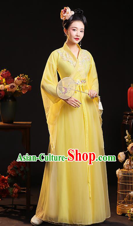 Chinese Ancient Young Mistress Clothing Traditional Yellow Hanfu Dress Song Dynasty Noble Beauty Costume Chinese Ancient Young Mistress Clothing Traditional Yellow Hanfu Dress Song Dynasty Noble Beauty Costume