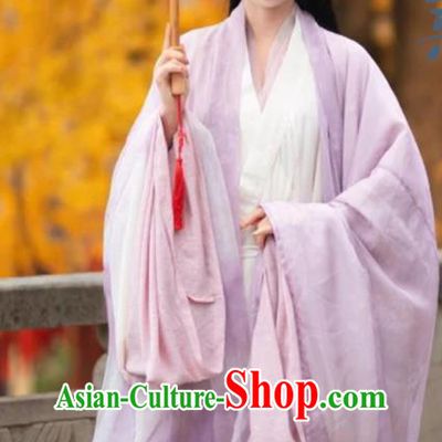 Chinese Jin Dynasty Noble Beauty Costume Ancient Fairy Clothing Traditional Lilac Hanfu Dress