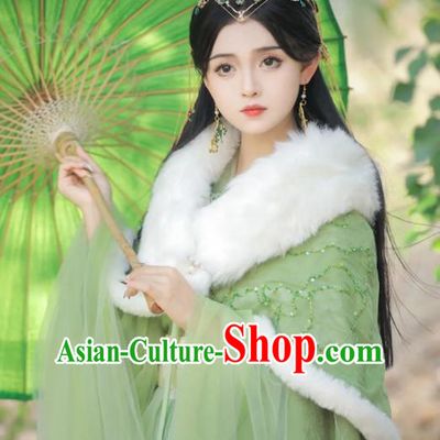 Chinese Ancient Fairy Clothing Traditional Green Hanfu Dress and Long Mantle Jin Dynasty Princess Costume