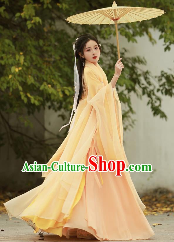 Chinese Traditional Yellow Hanfu Dress Jin Dynasty Princess Costume Ancient Goddess Clothing Chinese Traditional Yellow Hanfu Dress Jin Dynasty Princess Costume Ancient Goddess Clothing