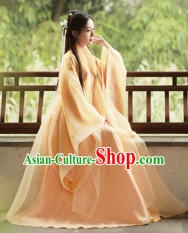 Chinese Traditional Yellow Hanfu Dress Jin Dynasty Princess Costume Ancient Goddess Clothing Chinese Traditional Yellow Hanfu Dress Jin Dynasty Princess Costume Ancient Goddess Clothing