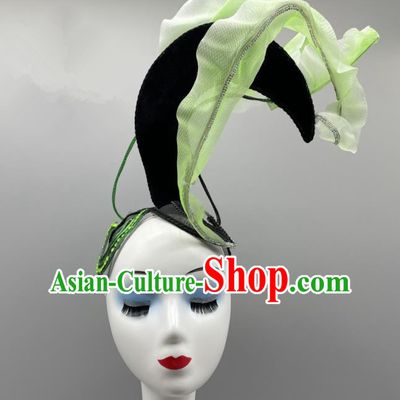 Chinese Stage Performance Wig Hairpieces Women Group Dance Headpiece Classical Dance Headdress Opening Dance Green Leaf Hair Jewelry