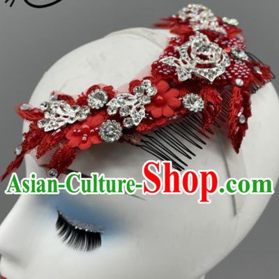 Chinese Yangko Dance Red Flower Headwear Women Group Dance Hair Jewelry Stage Performance Hair Comb Folk Dance Headpiece