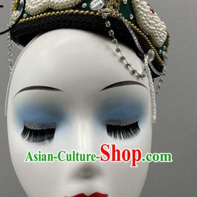 Chinese Ethnic Stage Performance Headwear Uyghur Nationality Folk Dance Headdress Xinjiang Dance Green Hat