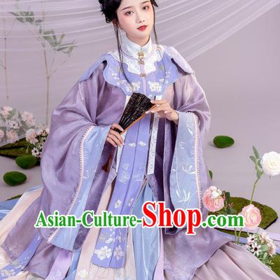 Chinese Ancient Noble Lady Clothing Ming Dynasty Young Woman Garment Costumes Traditional Purple Hanfu Dresses