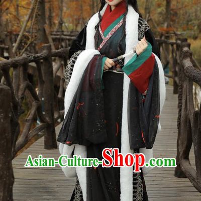 Chinese Traditional Hanfu Straight Front Robe Black Dresses Ancient Noble Lady Clothing Han Dynasty Court Woman Garment Costumes