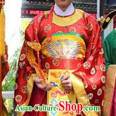 Chinese Traditional New Year Celebration Red Gown Fortune God Garment Costumes Ancient God of Wealth Clothing