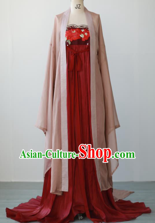 Chinese Tang Dynasty Princess Garment Costumes Traditional Dark Red Hanfu Dresses Ancient Goddess Clothing Chinese Tang Dynasty Princess Garment Costumes Traditional Dark Red Hanfu Dresses Ancient Goddess Clothing
