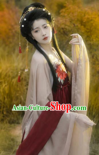 Chinese Tang Dynasty Princess Garment Costumes Traditional Dark Red Hanfu Dresses Ancient Goddess Clothing Chinese Tang Dynasty Princess Garment Costumes Traditional Dark Red Hanfu Dresses Ancient Goddess Clothing