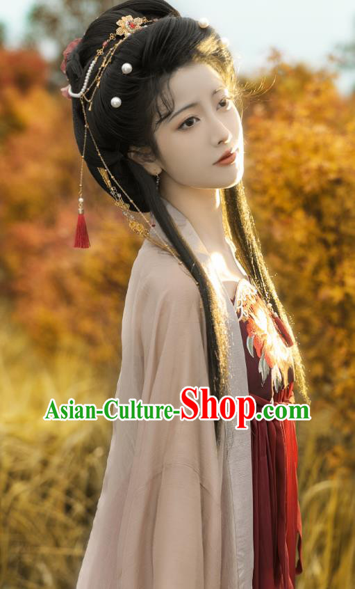 Chinese Tang Dynasty Princess Garment Costumes Traditional Dark Red Hanfu Dresses Ancient Goddess Clothing Chinese Tang Dynasty Princess Garment Costumes Traditional Dark Red Hanfu Dresses Ancient Goddess Clothing