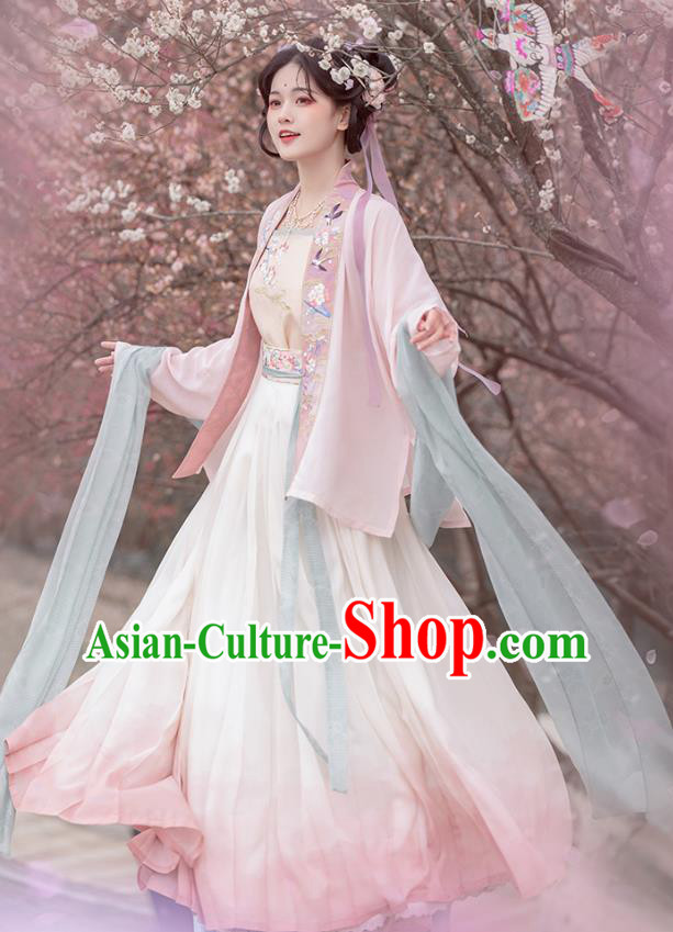 China Ancient Young Lady Costumes Traditional Song Dynasty Civilian Woman Pink Hanfu Dresses China Ancient Young Lady Costumes Traditional Song Dynasty Civilian Woman Pink Hanfu Dresses