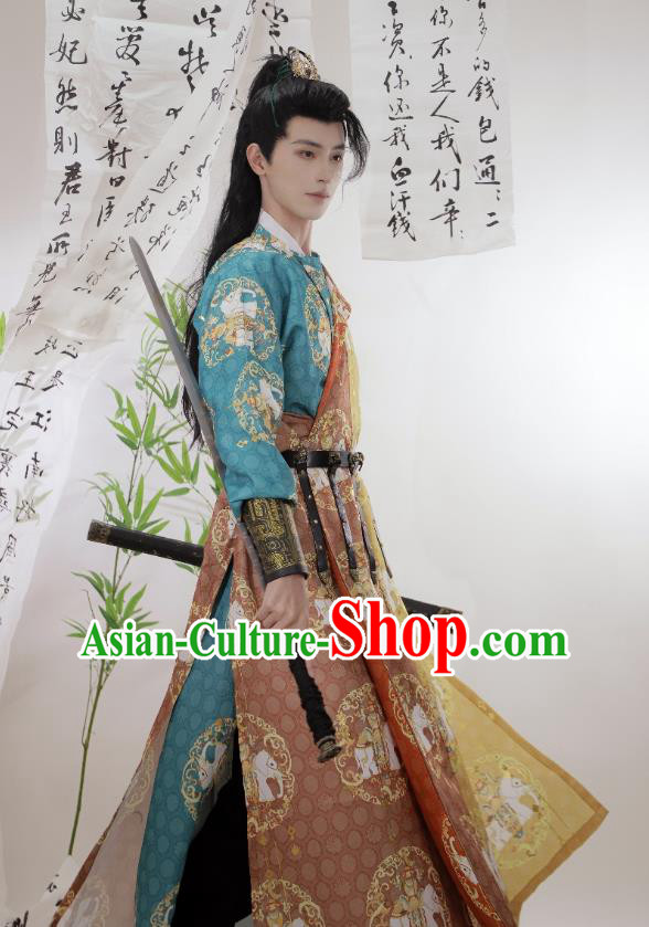China Tang Dynasty Male Robes Traditional Hanfu Ancient Swordsman Costumes China Tang Dynasty Male Robes Traditional Hanfu Ancient Swordsman Costumes